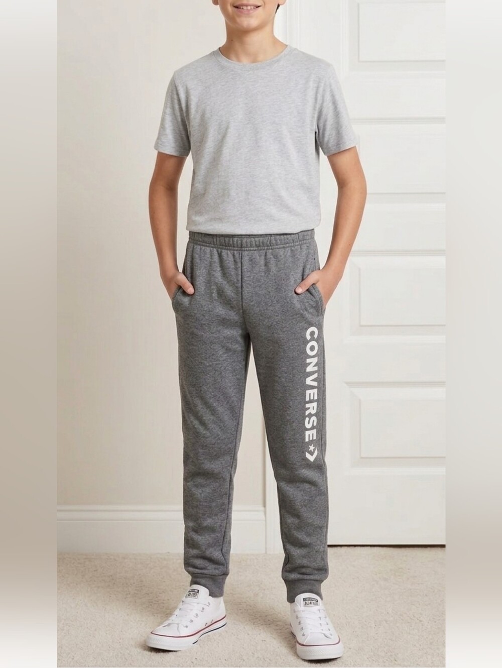 Converse Gray Sweatpants with White Logo Tab